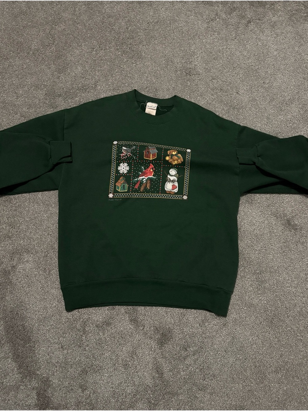 Northcrest Dark Green Crewneck Sweater with Holiday Motif